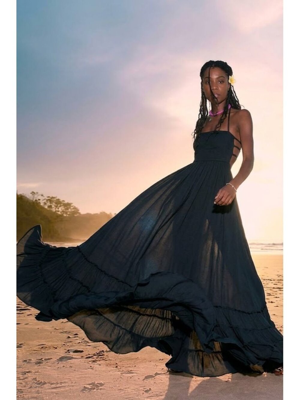 NWT Free People Extratropical Maxi in Black Crinkled Halter Dress XS